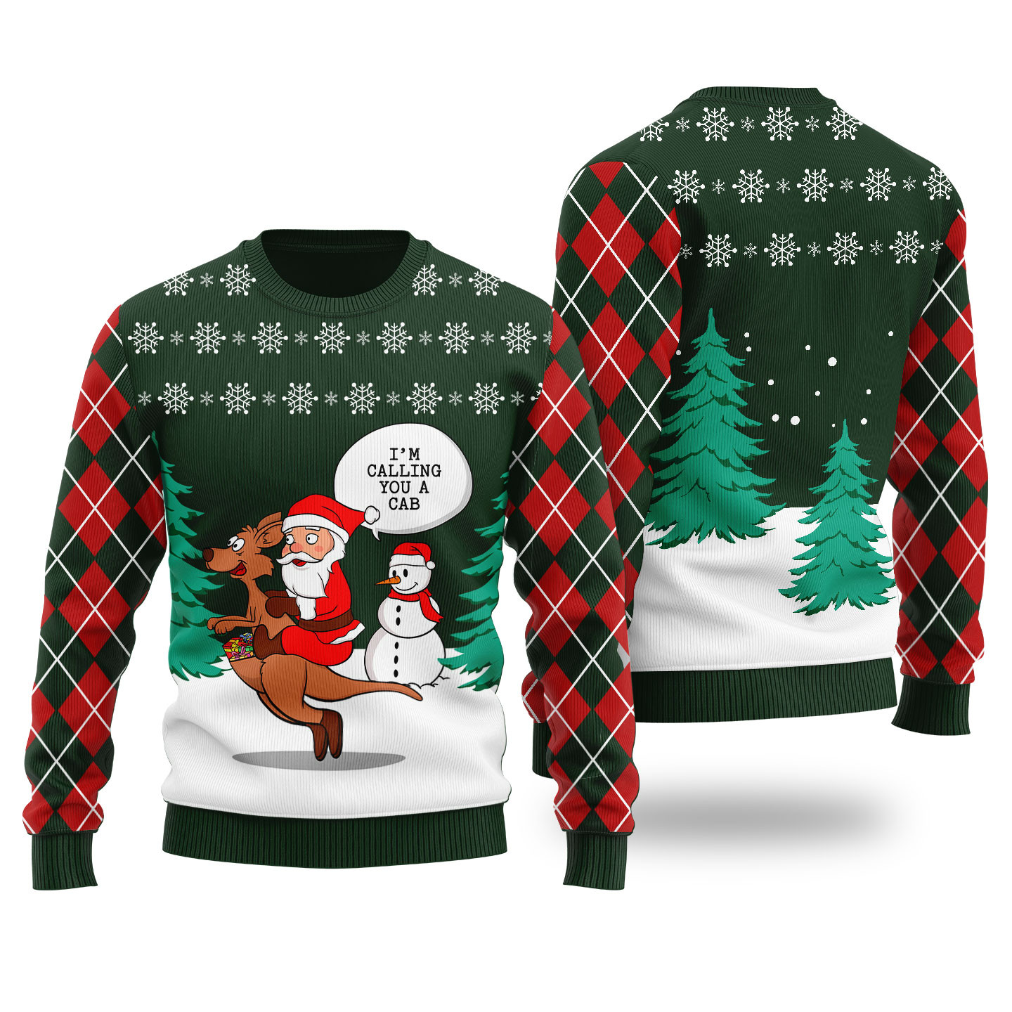 Santa Riding Kangaroo Ugly Christmas Sweater Forest Green Perfect Holiday Gift Merch for Sweater Lovers