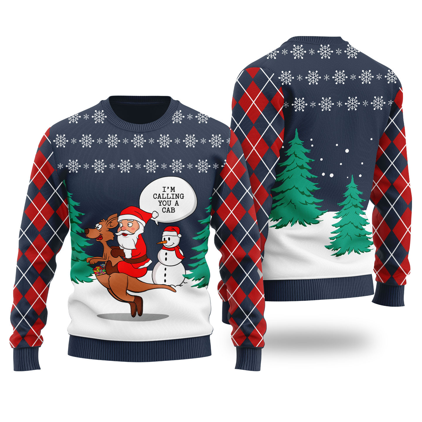 Santa Riding Kangaroo Ugly Christmas Sweater Navy Warm Winter Merch Gift for Someone You Love