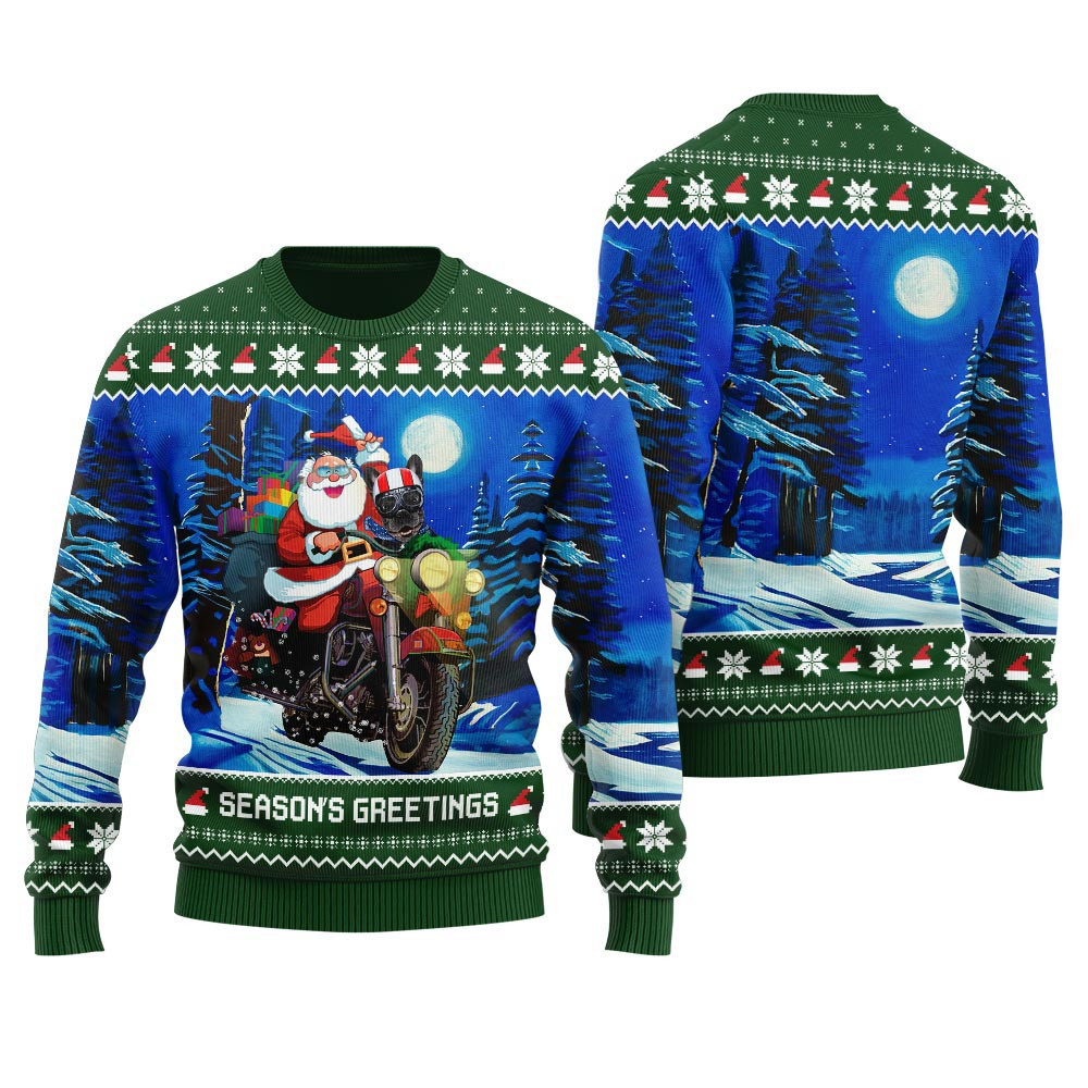 Santa Riding Motorbike Custom Pet Mens Christmas Sweater Christmas Gift Ideas For Wife
