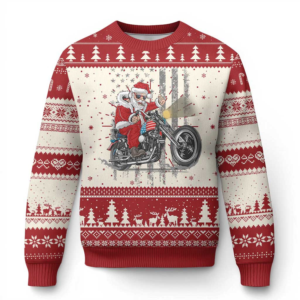 Santa Riding Motorbike Ugly Christmas Sweater Funny Ugly Xmas Sweaters For Santa Lovers