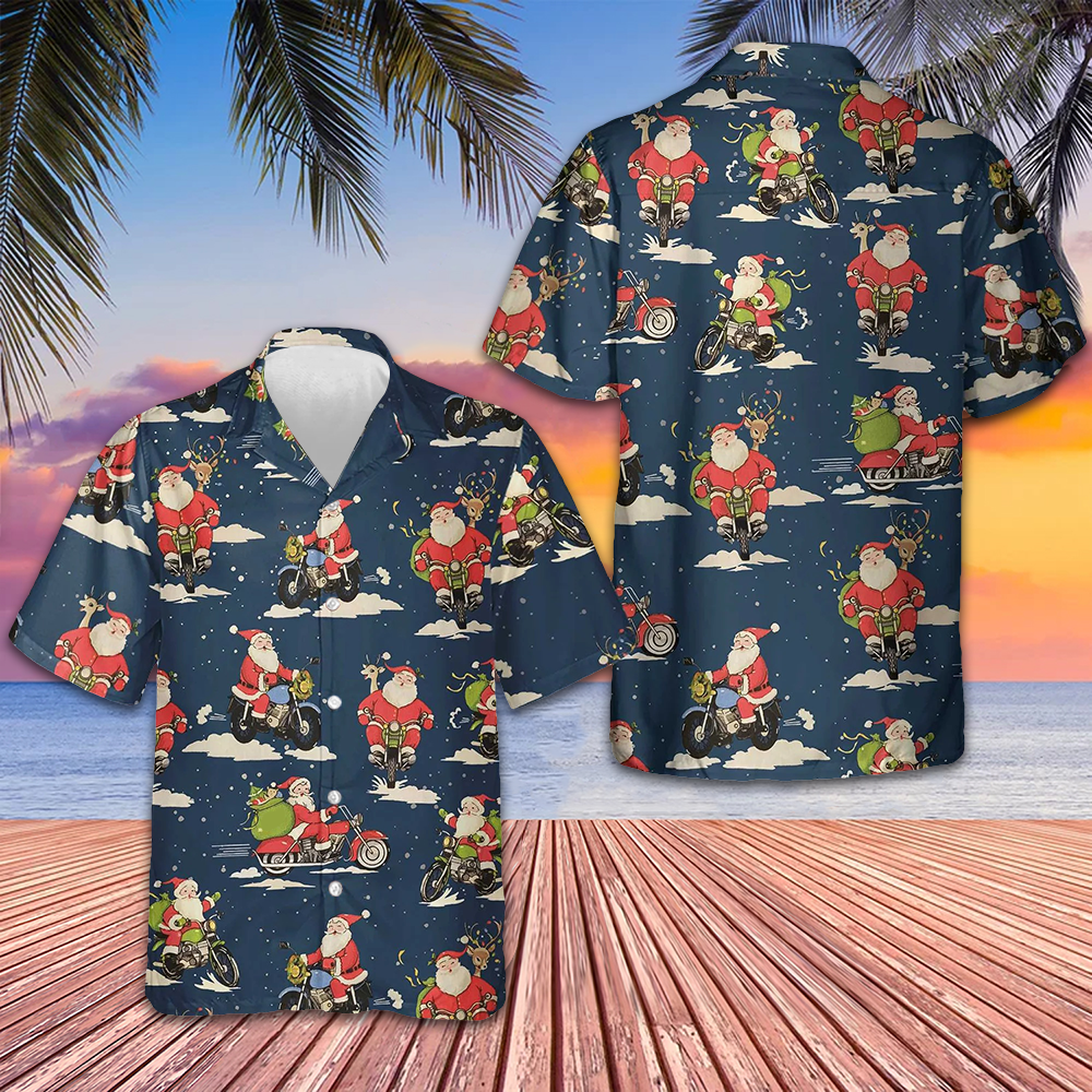 Santa Riding Motorcycle Hawaiian Shirt Merry Christmas Shirts Gifts For Son Santa Riding Motorcycle Hawaiian Shirt Merry Christmas Shirts Gifts For Son