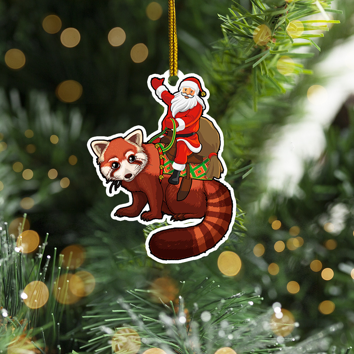 Santa Riding Red Panda Christmas Ornament Cute Unique Christmas Ornament Tree Decorations