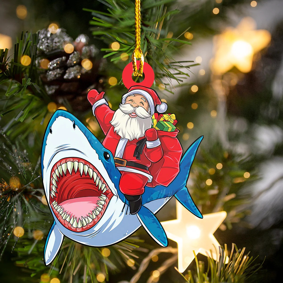 Santa Riding Shark Ornament Funny Christmas Tree Ornaments Best Gifts For 2024