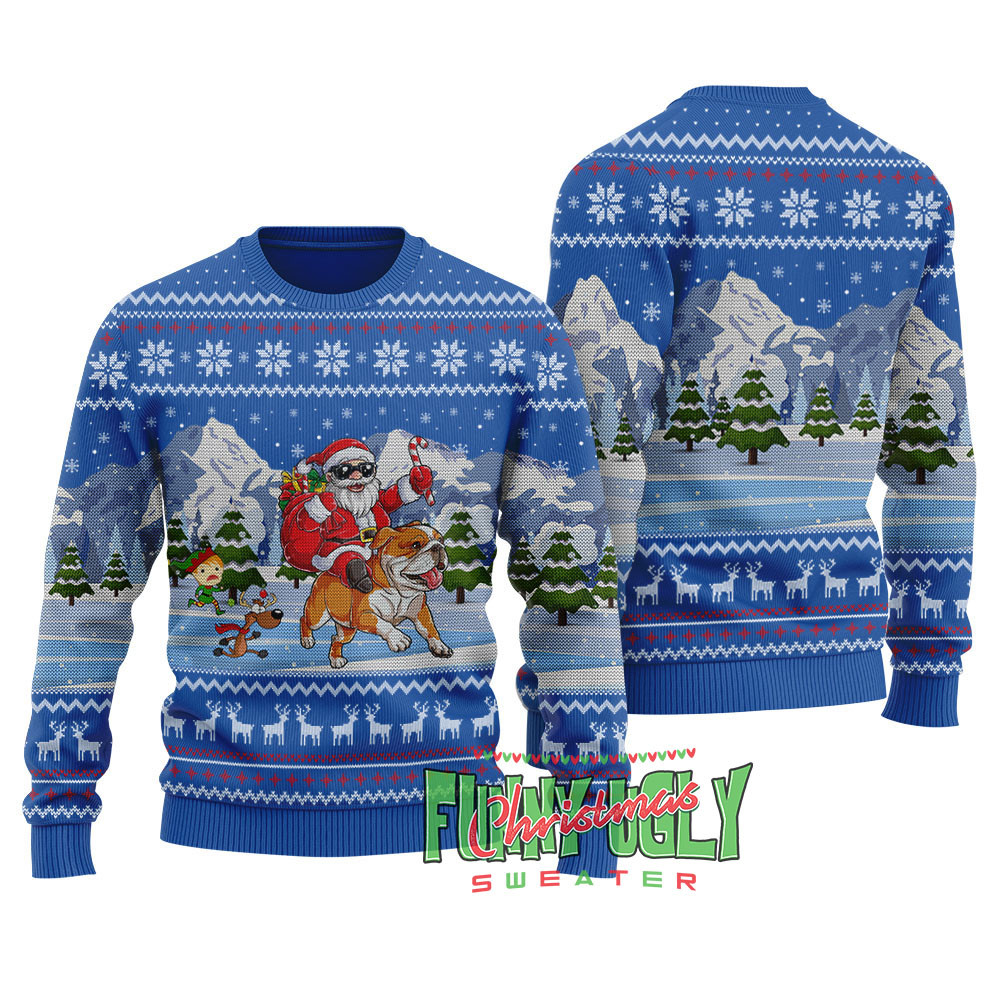 Santa Riding Ugly Bulldog Christmas Sweater Royal Exclusive Holiday Sweater Merch for Gift Giving