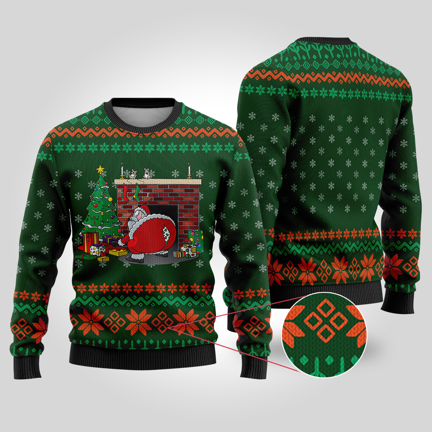 Santa Rip Pants Forest Green Ugly Christmas Sweater Unique Holiday Sweater Gift Idea for Loved Ones