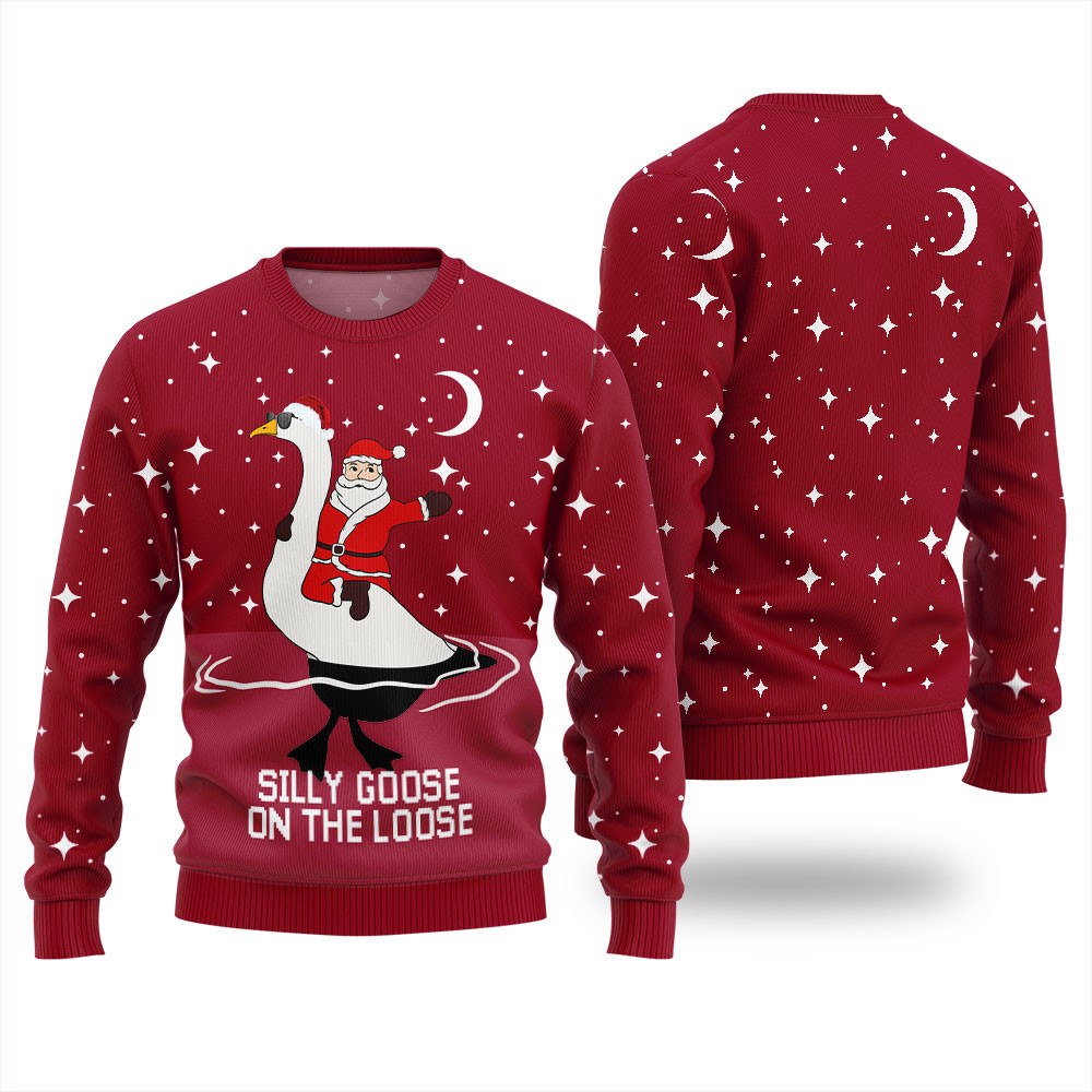 Santa Rising Goose Ugly Christmas Sweater Perfect Winter Merch Gift for the Holiday Spirit