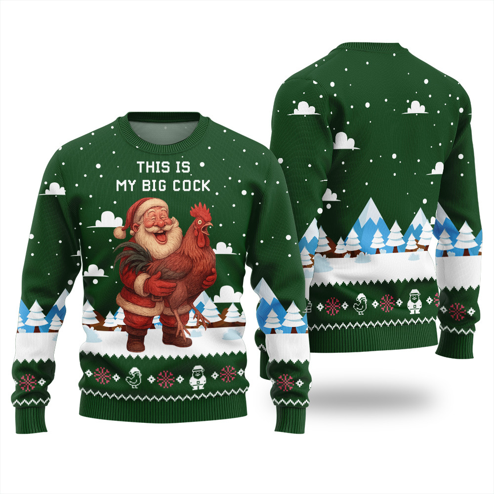 Santa Rooster Ugly Christmas Sweater Warm Winter Sweater to Brighten Your Holidays
