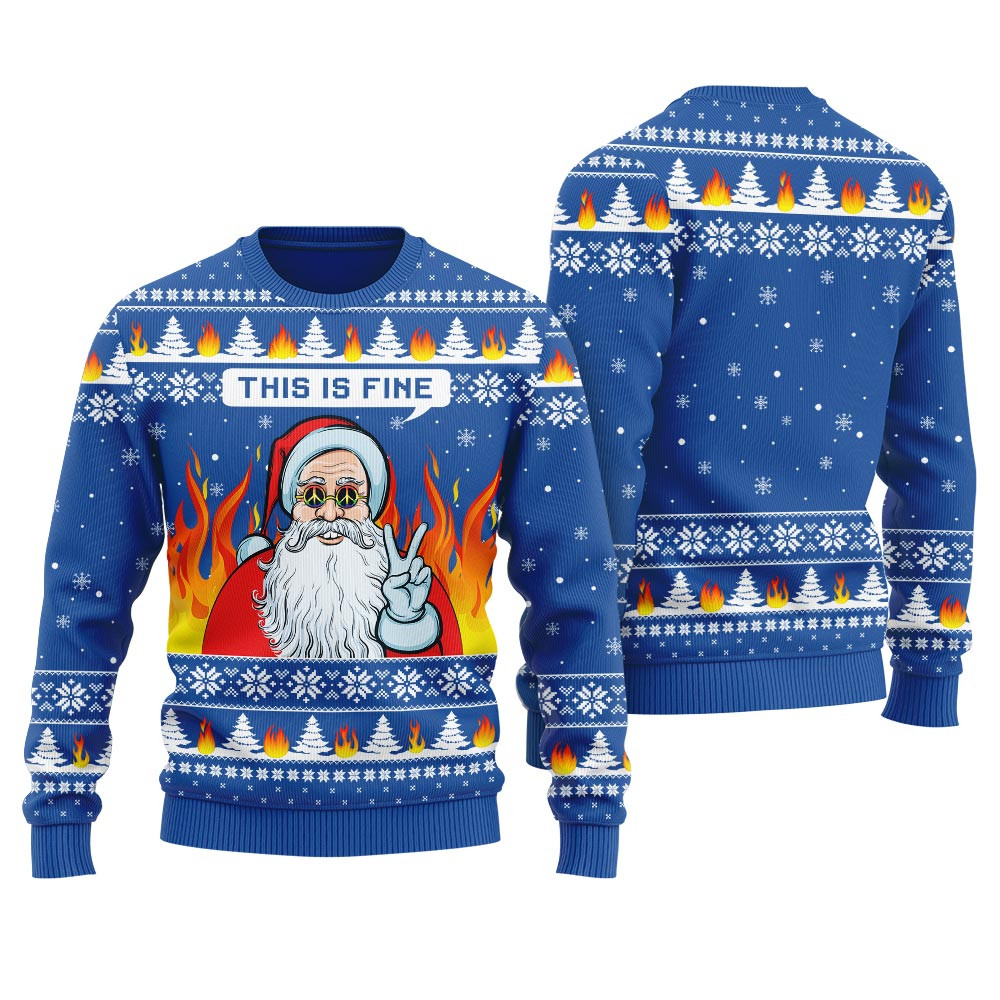 Santa Say Hi With The Fire Womens Ugly Christmas Sweater Funny Holiday Sweater for Family Gatherings