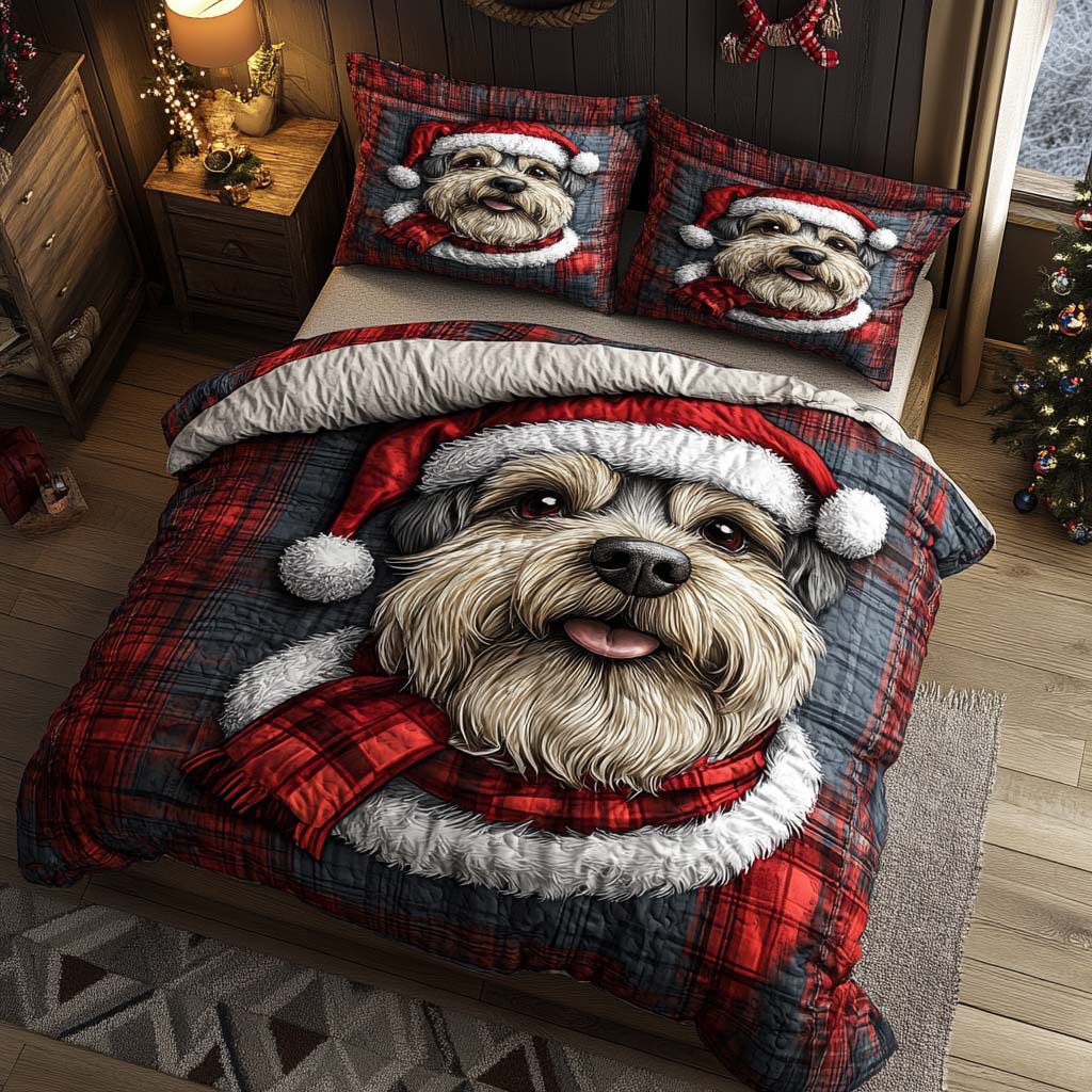 Santa Schnauzer Cheer Quilted Bedding Set Christmas Bedding Sets Xmas Gifts For Dog Owners