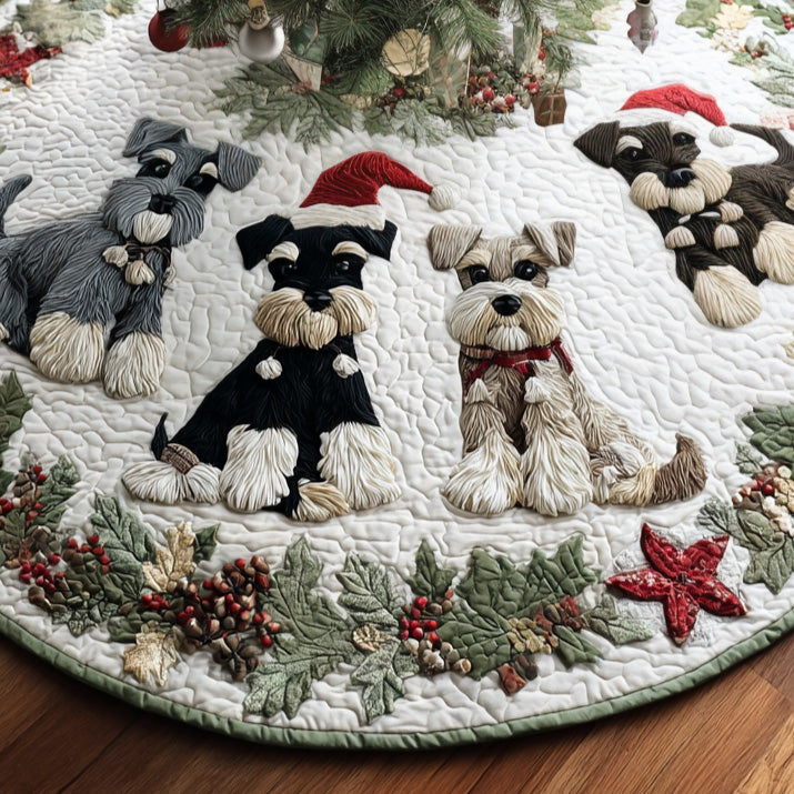 Santa Schnauzer Quilted Christmas Tree Skirt Holiday Decor Best Presents For Dog Lovers