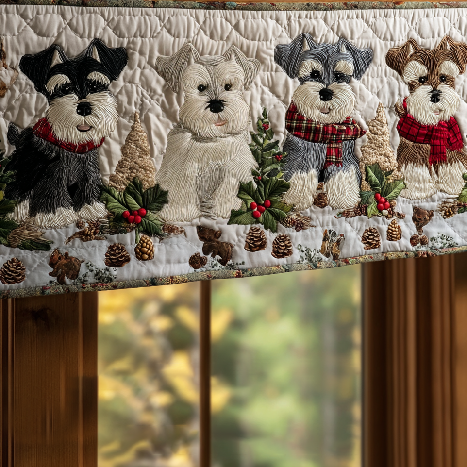 Santa Schnauzer Quilted Valance Dog Quilted Window Valance Xmas Unique Gift for Dog Lovers