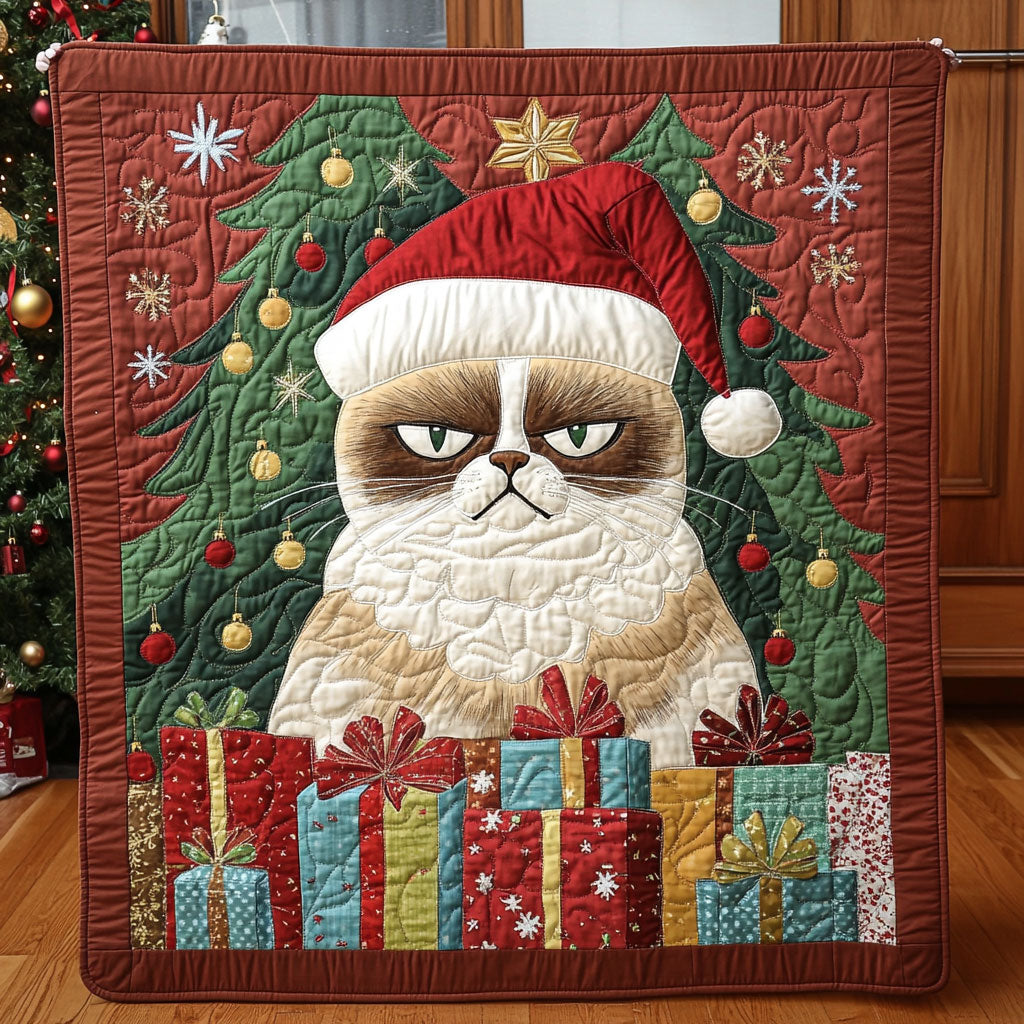 Santa Scowl Quilted Blanket Queen Size Blanket Owl Christmas Gifts