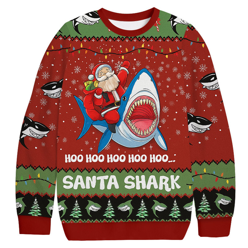 Santa Shark Hoo Hoo Hoo Christmas Ugly Sweatshirt Funny Christmas Holiday Sweater Gift Ideas Santa Shark Hoo Hoo Hoo Christmas Ugly Sweatshirt Funny Christmas Holiday Sweater Gift Ideas
