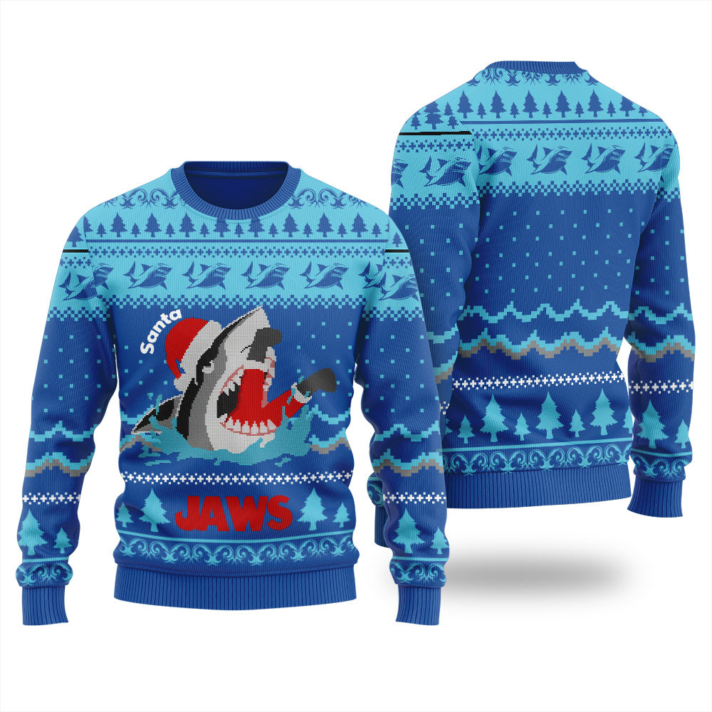 Santa Shark Jaws Christmas Sweater For Women Casual Winter Sweatshirt for Daily Comfort