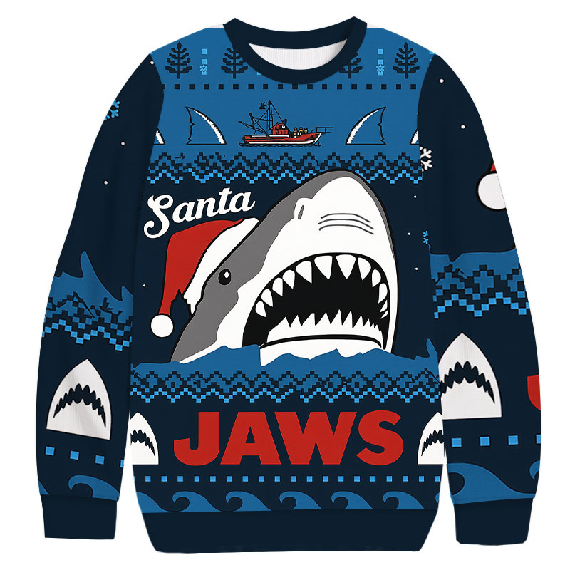 Santa Shark Jaws Christmas Ugly Sweatshirt Funny Christmas Holiday Sweater Gift Ideas