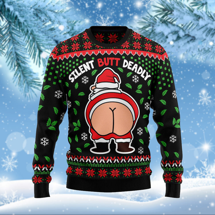 Santa Silent Butt Deadly Ugly Christmas Sweater Adult Funny Xmas Sweater Gifts For Him