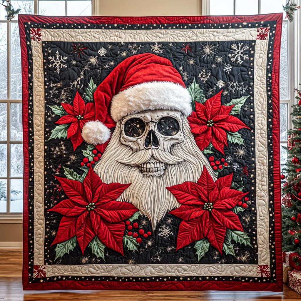 Santa Skull Bloom Quilt Premium Quilt Blanket Gift for Family Gatherings