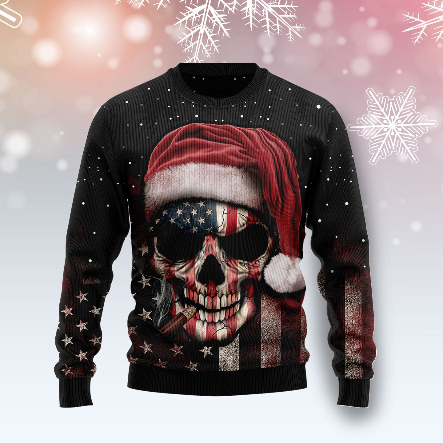 Santa Skull Head Ugly Christmas Sweater American Flag Apparel Christmas Gift Ideas