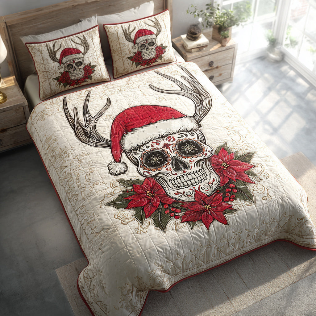 Santa Skull Sugar Quilted Bedding Set Christmas Duvet Cover Gifts With Skulls On Them