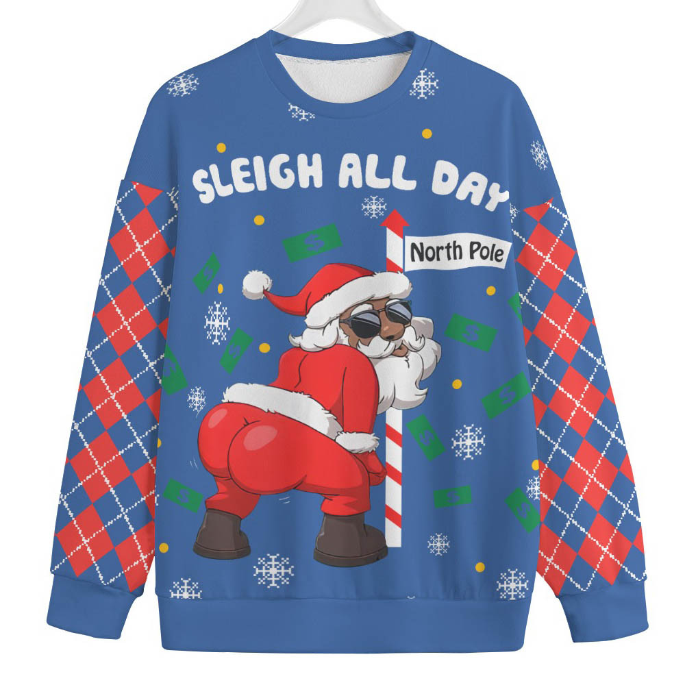 Santa Sleigh All Day Naughty Mens Big And Tall Christmas Sweater Thoughtful Winter Gift Merch for Special Moments