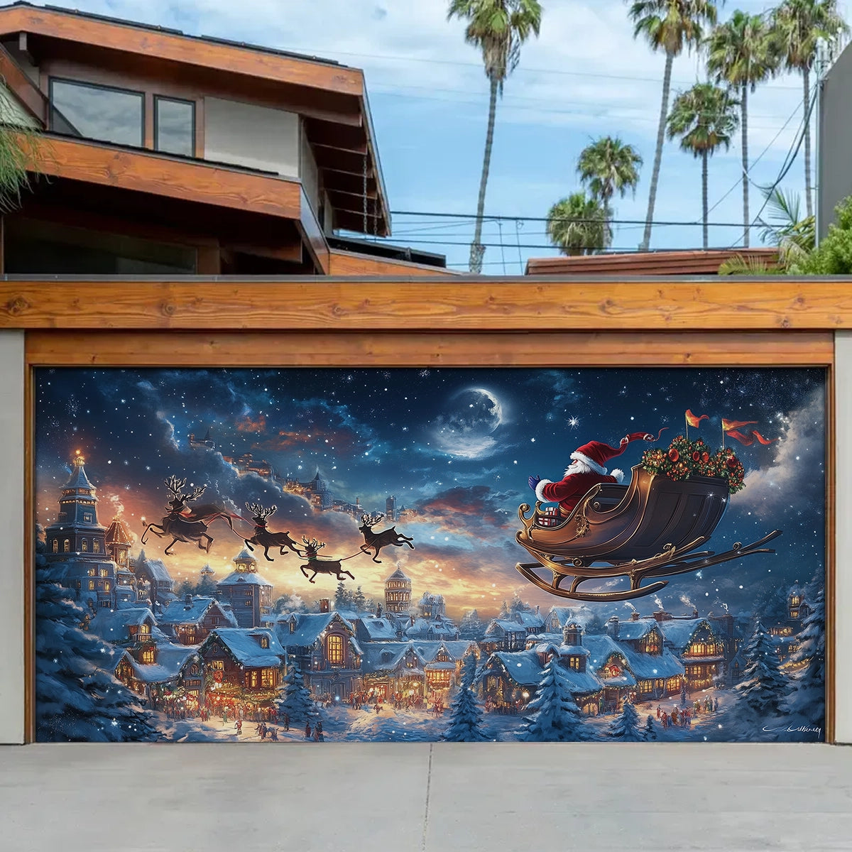 Santa Sleigh Christmas Garage Door Banner Holiday Home Decor Best Xmas Presents