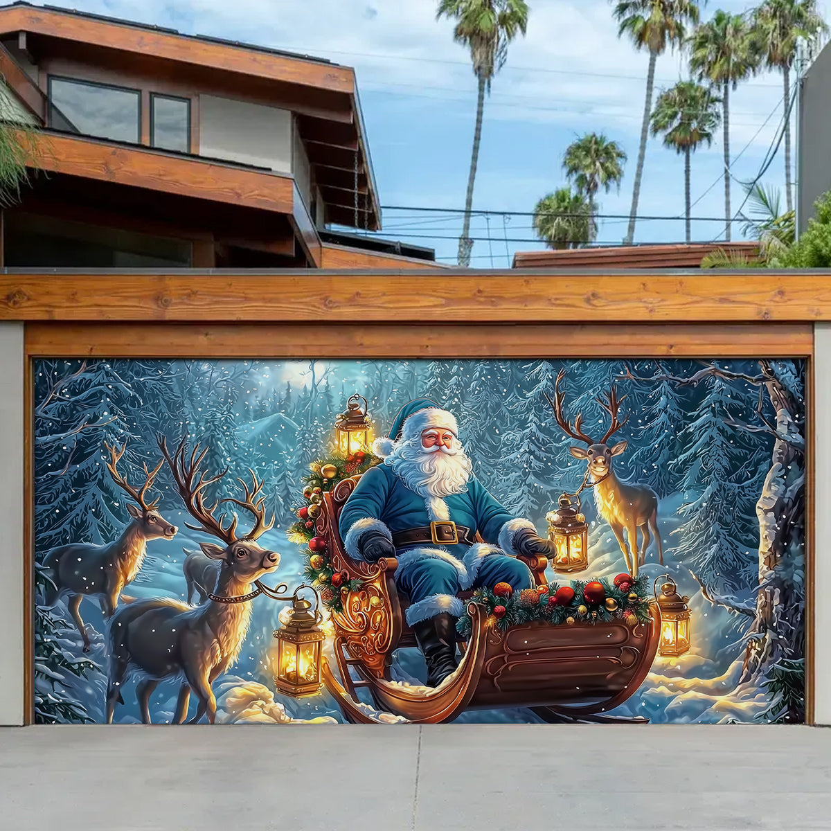 Santa Sleigh Christmas Garage Door Banner Xmas Home Decoration Christmas Gifts For Him