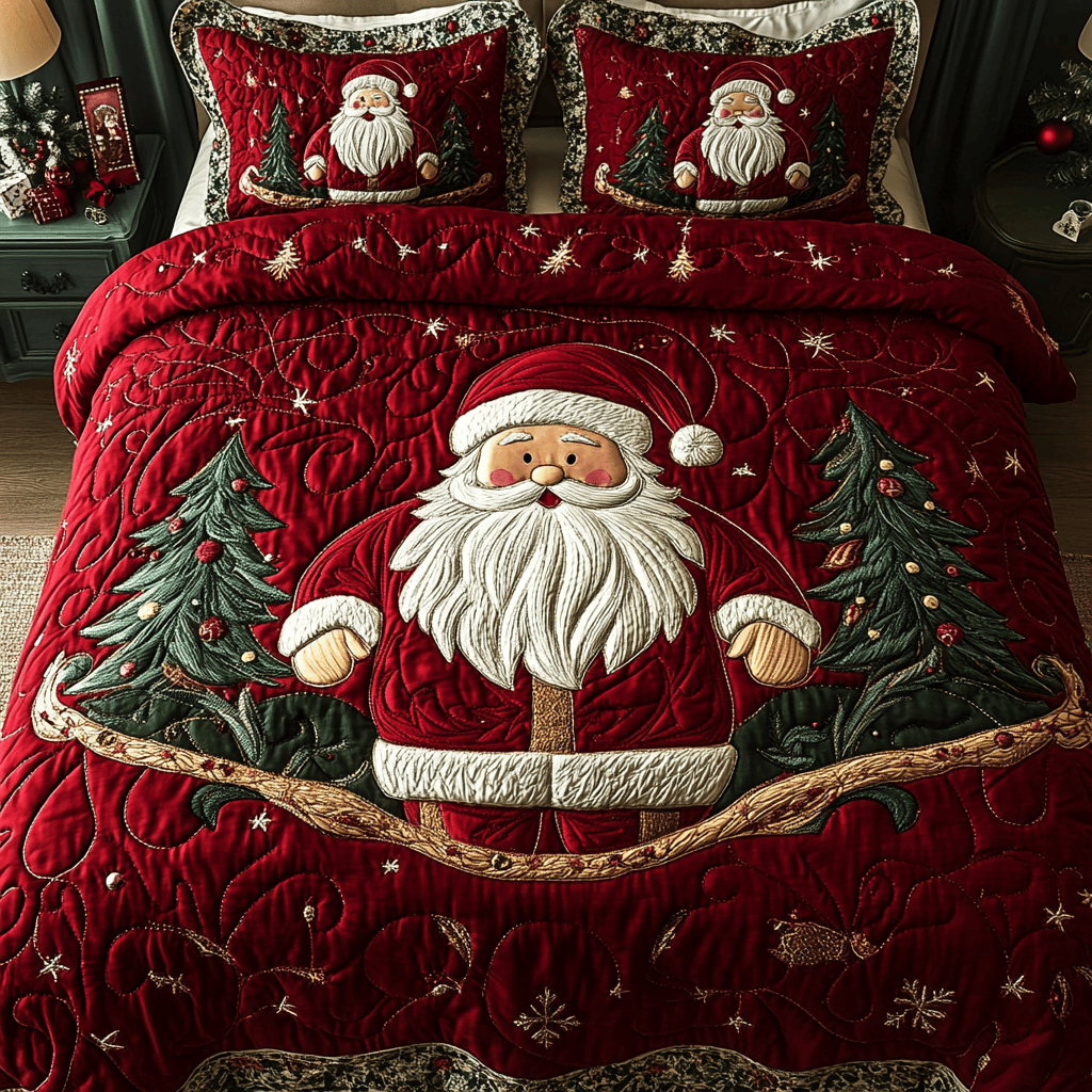 Santa Sleigh Ride Quilt Bedding Set Holiday Season King Size Bed Set Christmas Gifts For Wife