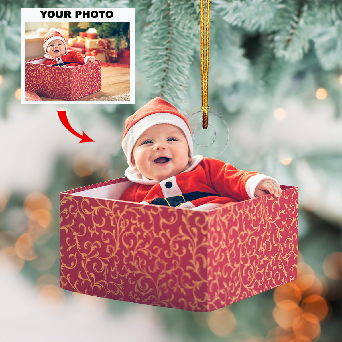 Santa Smiles Personalized Photo Mica Ornament Christmas Gift For Family Family Members