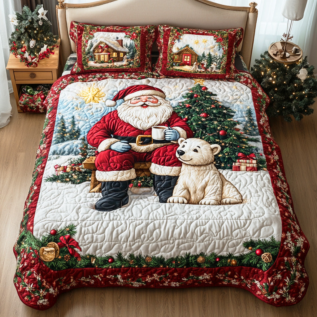 Santa Snow Path Quilted Bedding Set Holiday Duvet Covers Funny Christmas Gifts