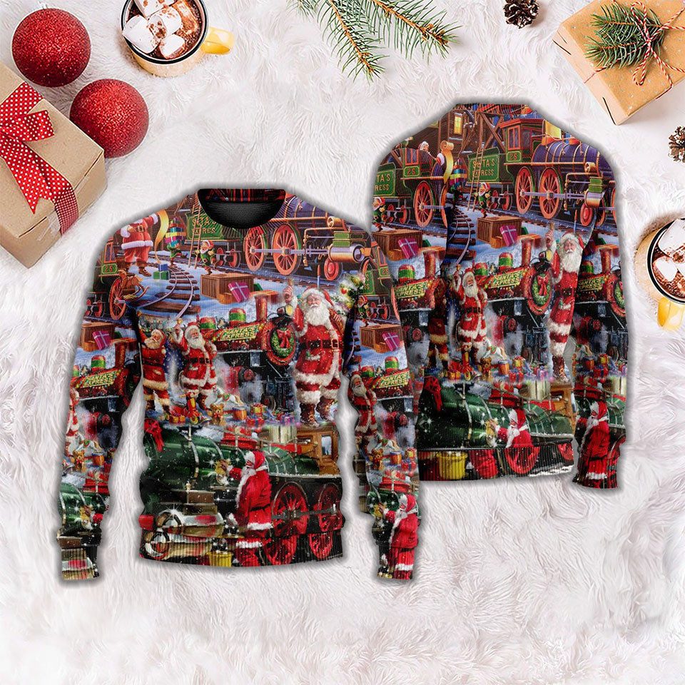 Santa Snow Village Spirit Of Giving Ugly Christmas Sweater Xmas Holiday Sweater Mens