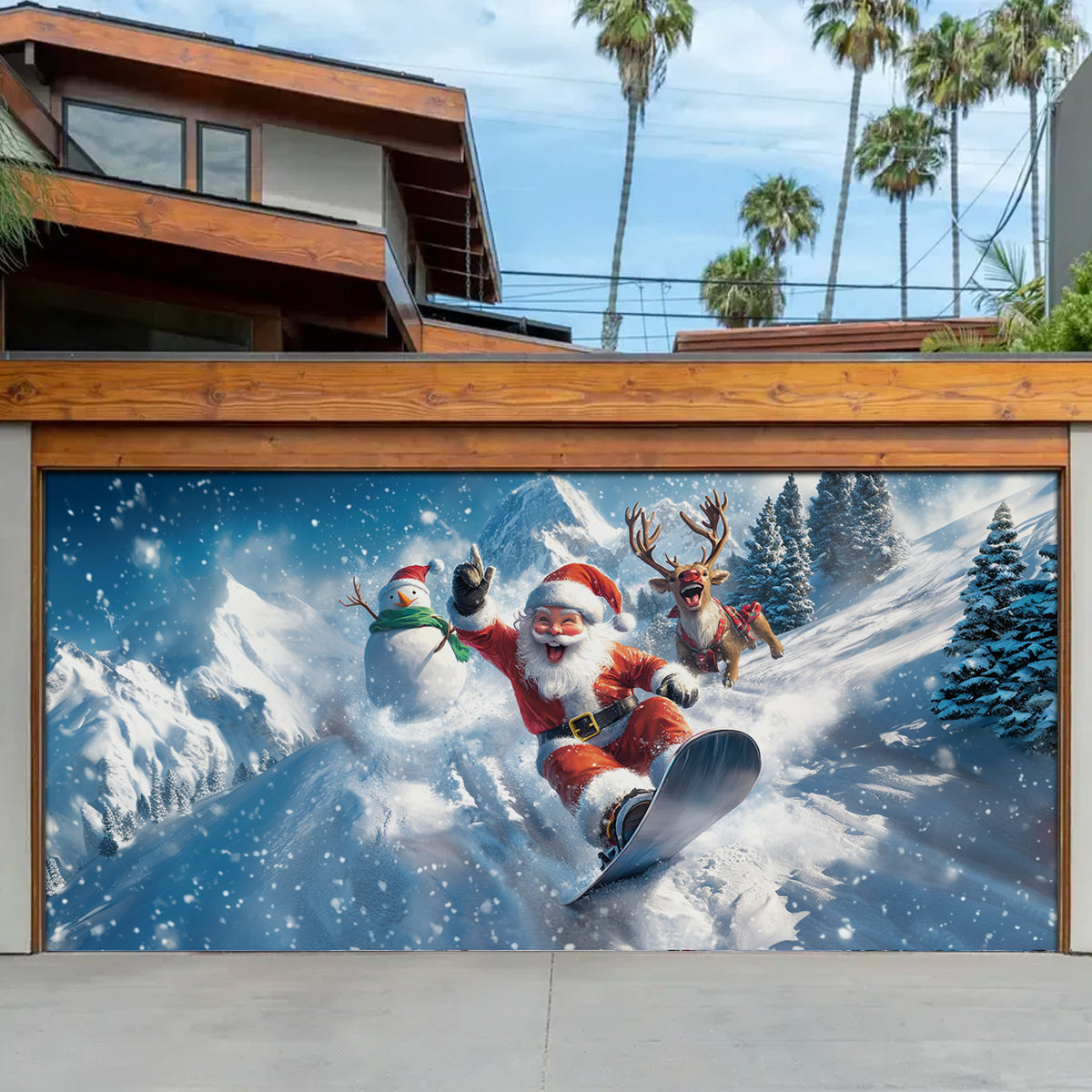 Santa Snowboarding Christmas Garage Door Banner Garage Christmas Decor Santa Lover Xmas Gifts