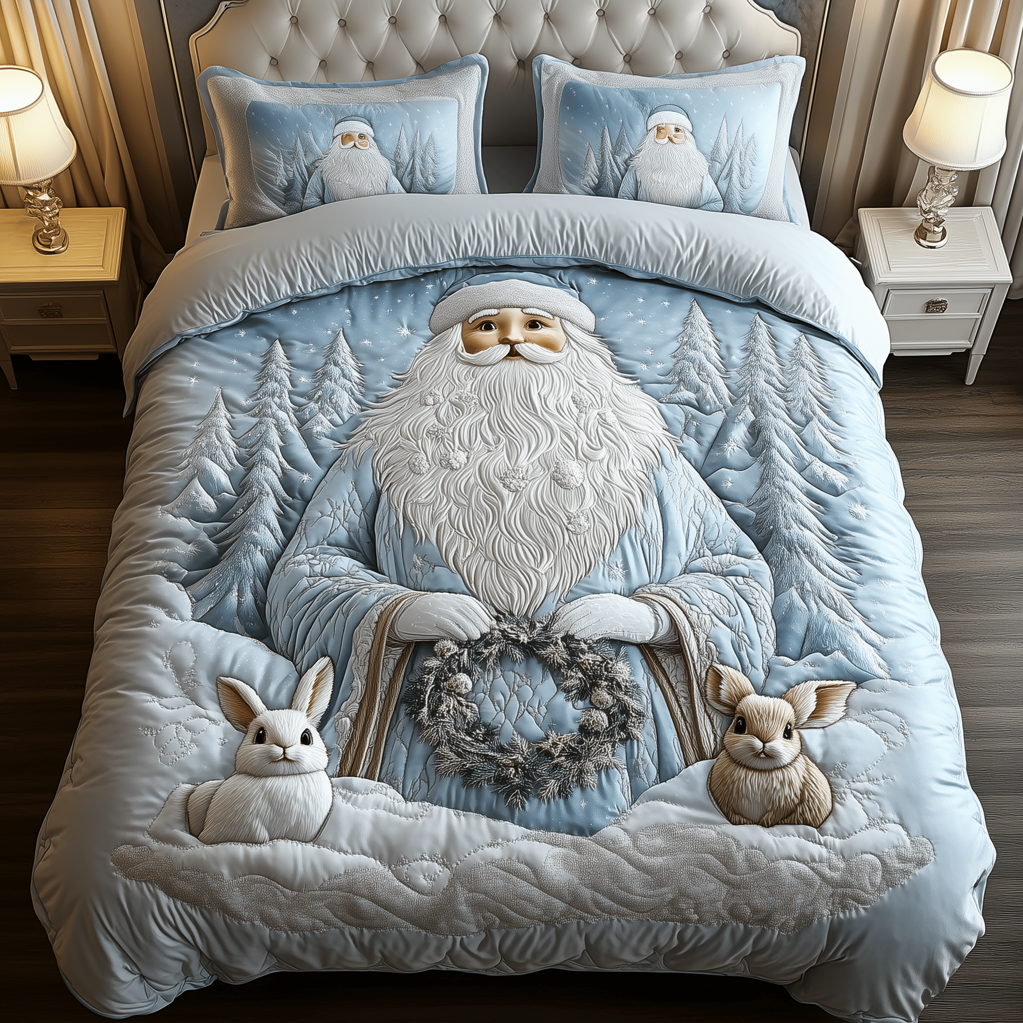 Santa Snowy Journey Quilted Bedding Set Gifts For Christmas For Mother In Law