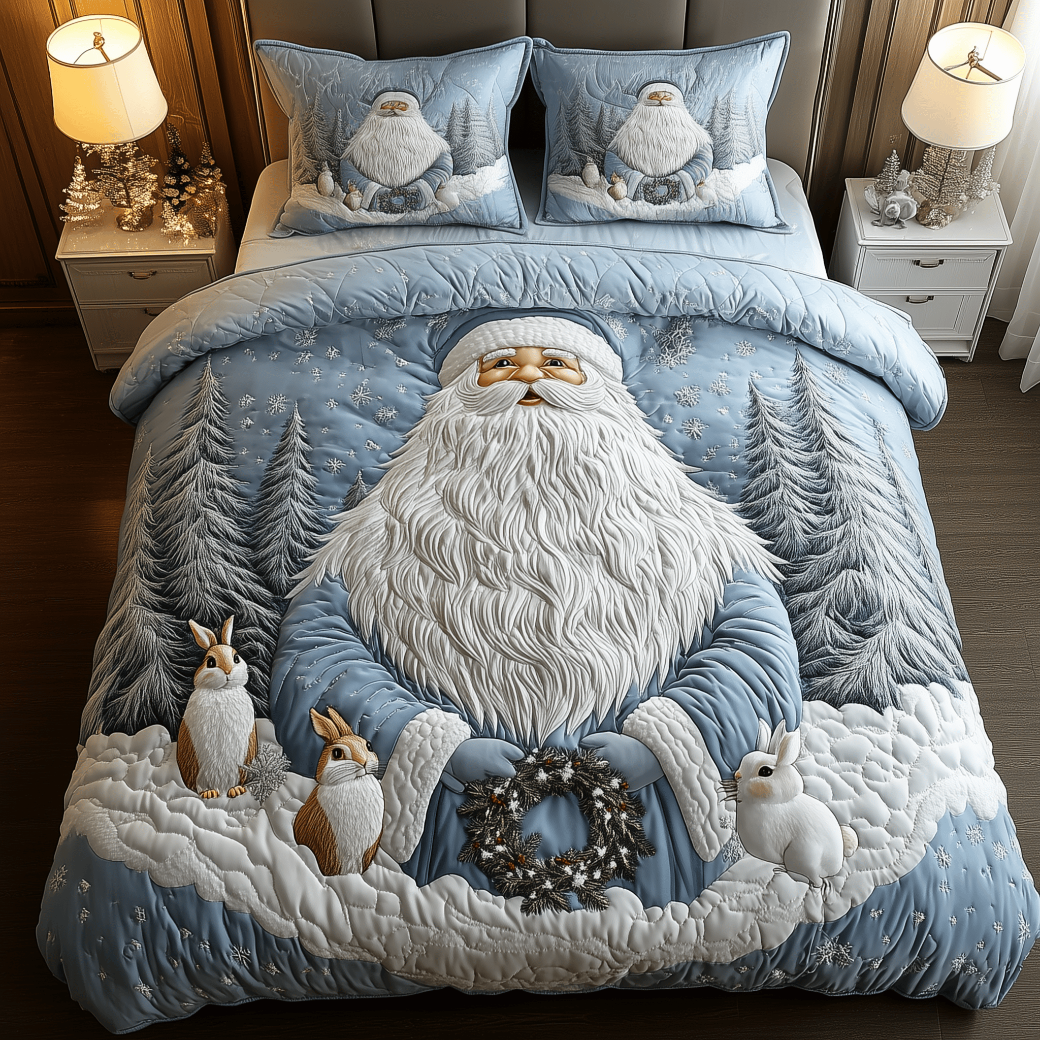 Santa Snowy Journey Quilted Bedding Set Gifts To Give Mother In Law For Christmas