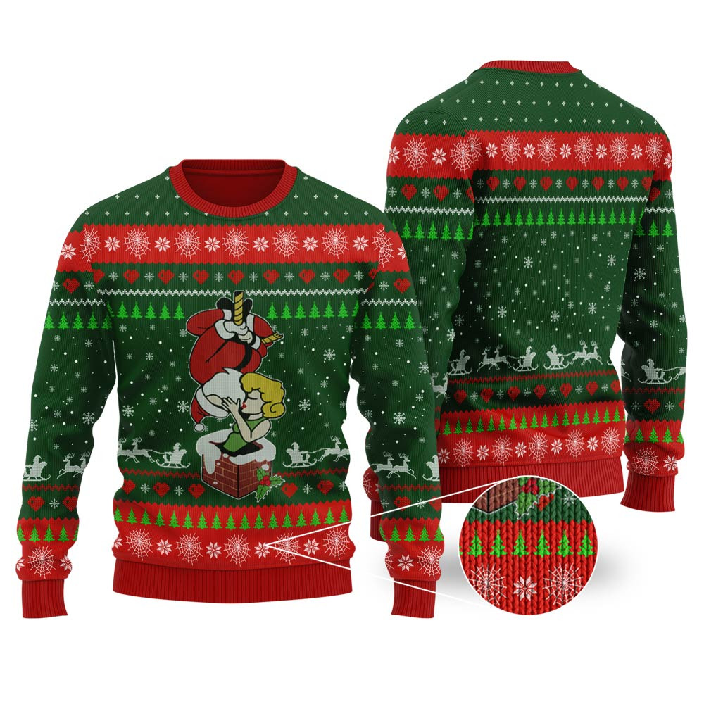 Santa Spiderman Kissing Funny Ugly Sweaters Custom Holiday Sweater Merch That Warms the Heart