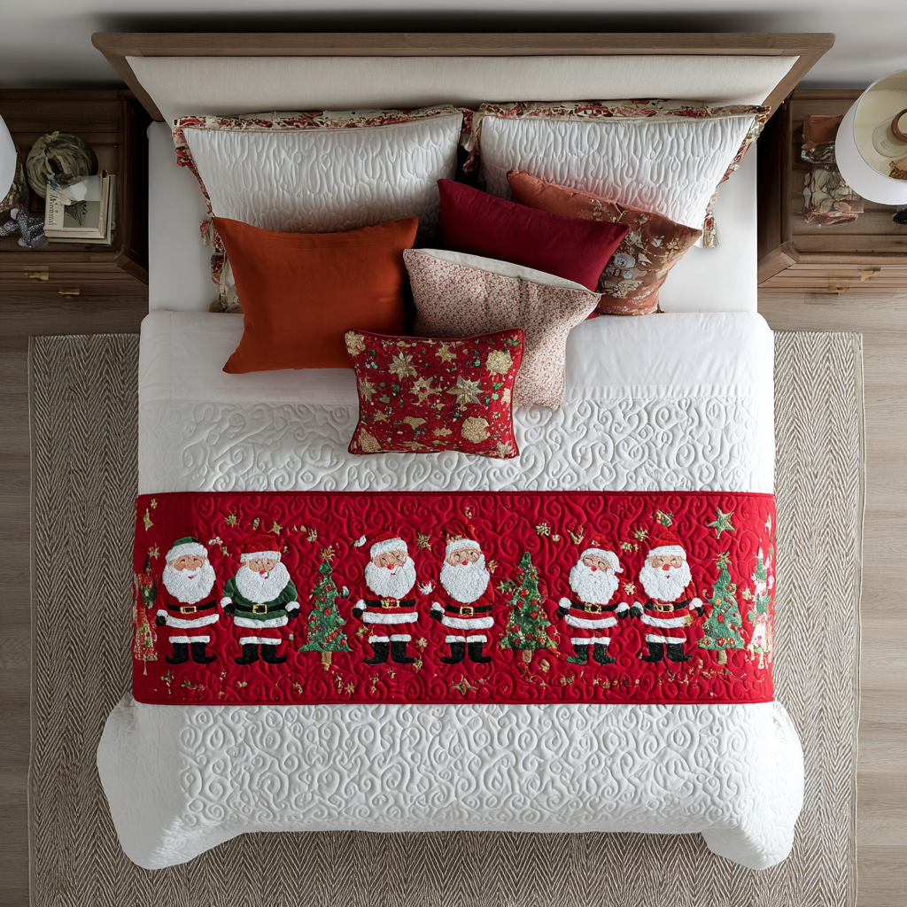 Santa Spirit Quilted Bed Runner Christmas Bedding Ideas Christmas Presents