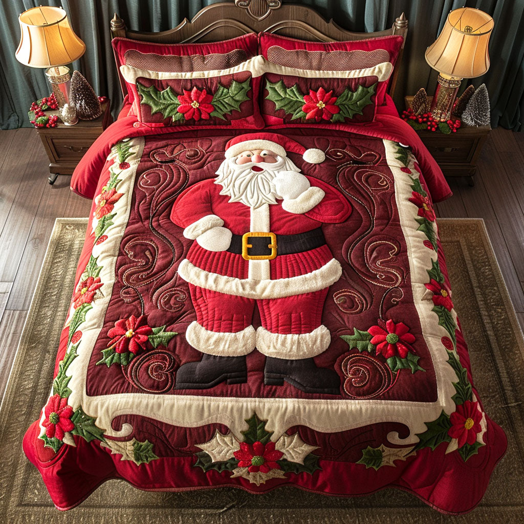 Santa Spirit Quilted Bedding Set Holiday Duvet Cover Set Best Family Christmas Gifts