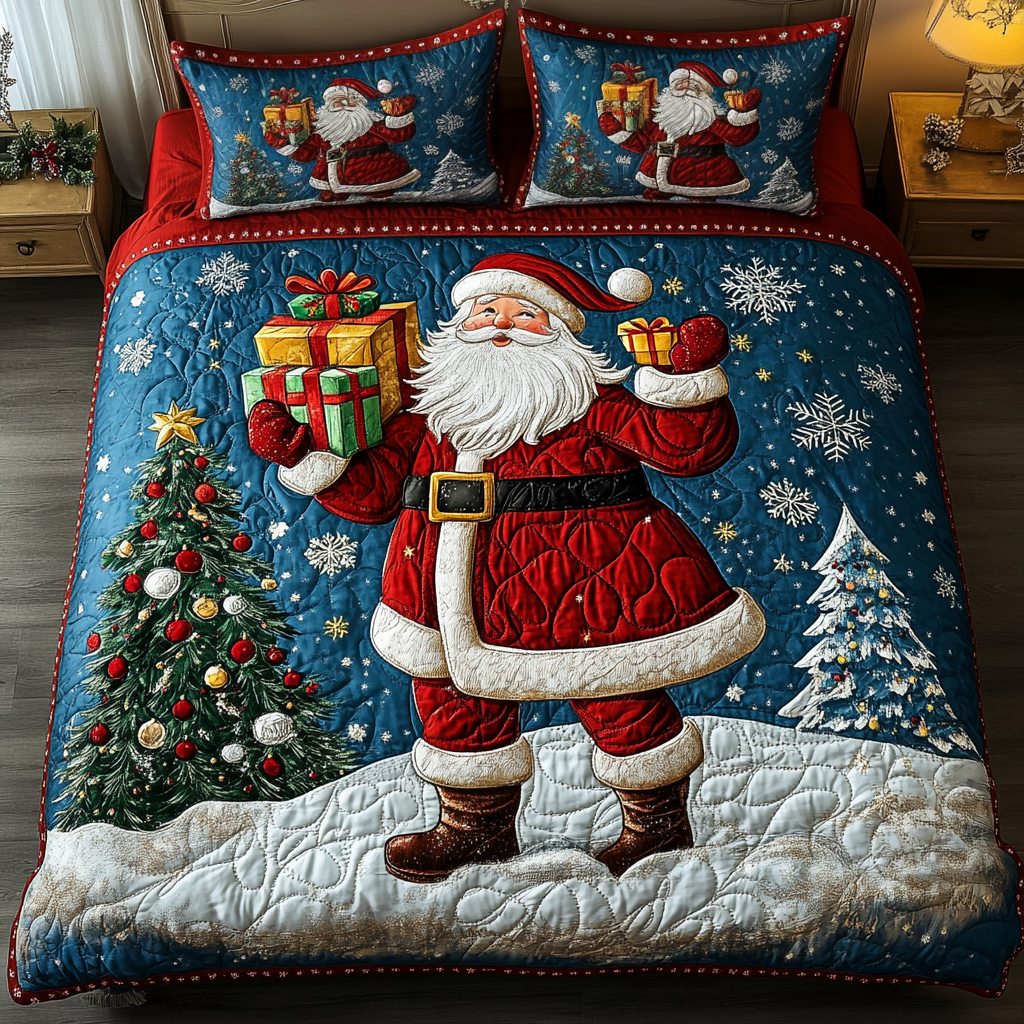 Santa Spirit Quilted Bedding Set Holiday Duvet Sets Christmas Gift Ideas For Her