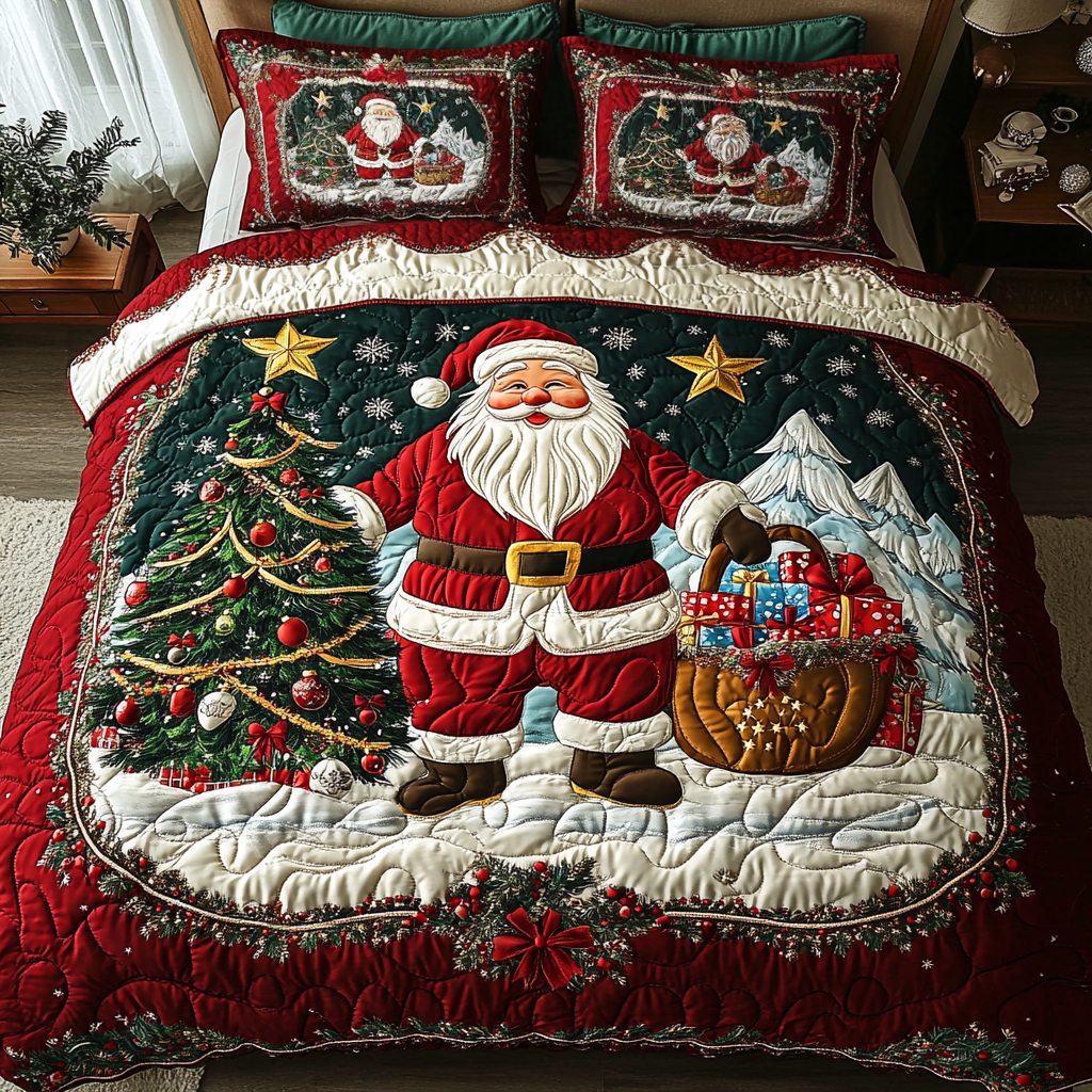 Santa Spirit Quilted Bedding Set Xmas Duvet Sets Christmas Gifts For Friends