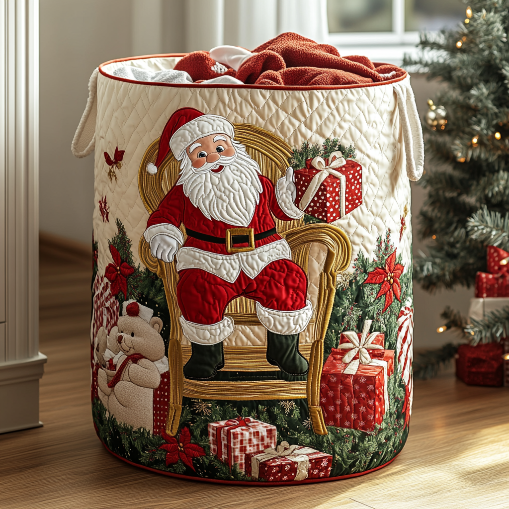Santa Spirit Quilted Laundry Basket Gift Idea For Busy Families