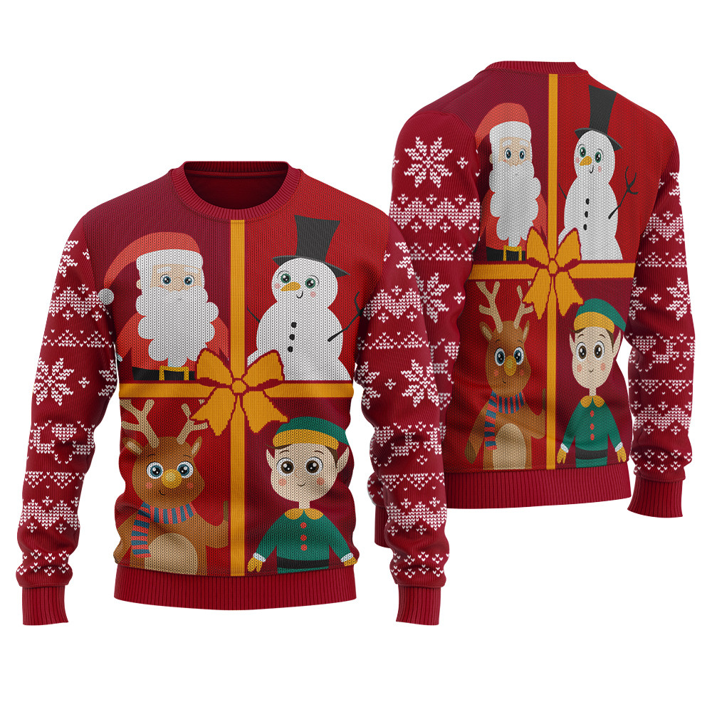 Santa Squad Ugly Christmas Sweater Cardinal Red Warm and Comfy Sweater for Winter Days