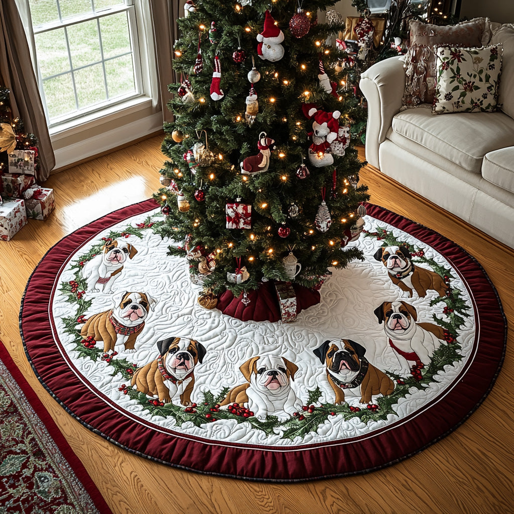 Santa Stocky Helper Quilted Christmas Tree Skirt Exclusive Holiday Tree Skirt Gift for Families
