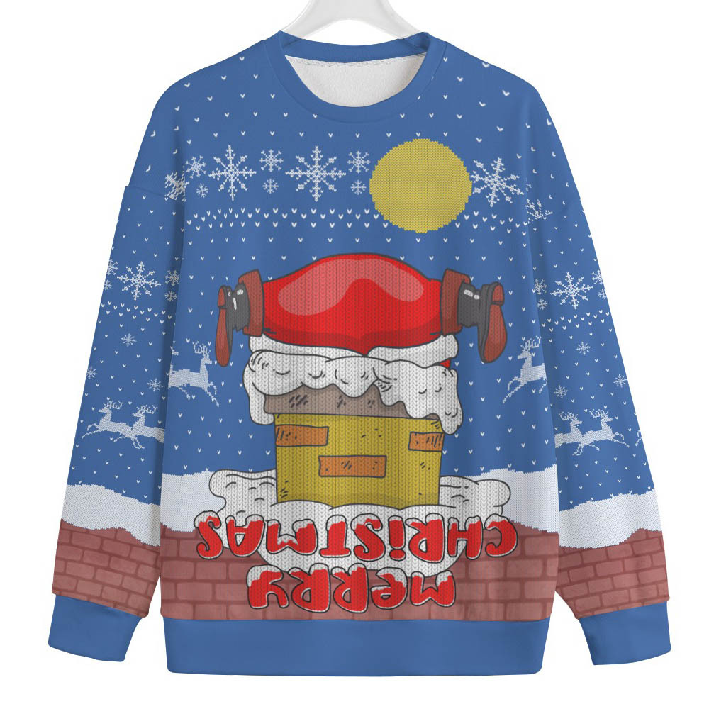 Santa Stuck In The Upside Down Mens Big And Tall Christmas Sweater Trendy Winter Sweatshirt for Cozy Moments