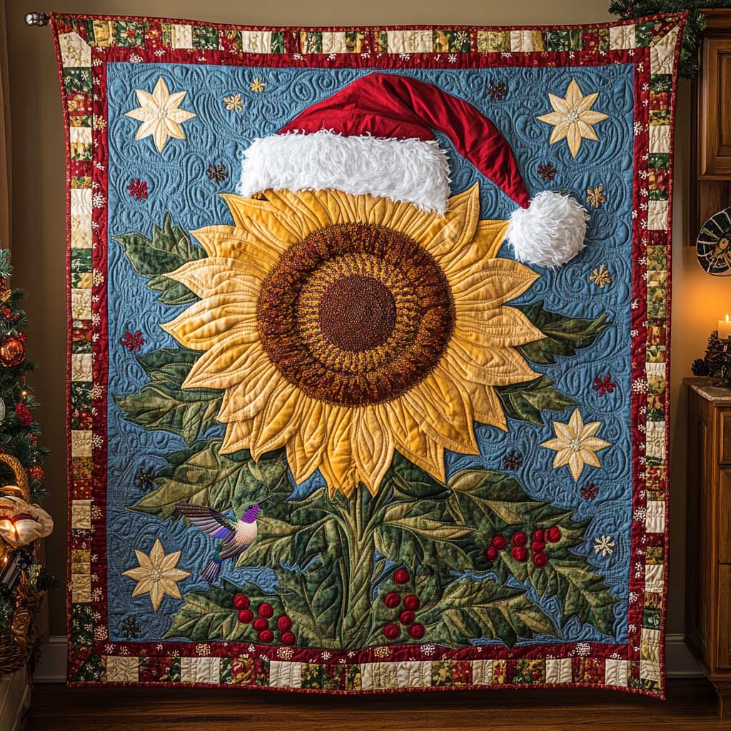 Santa Sunflower Love Quilt Lightweight Quilt Blanket for Year-Round Comfort