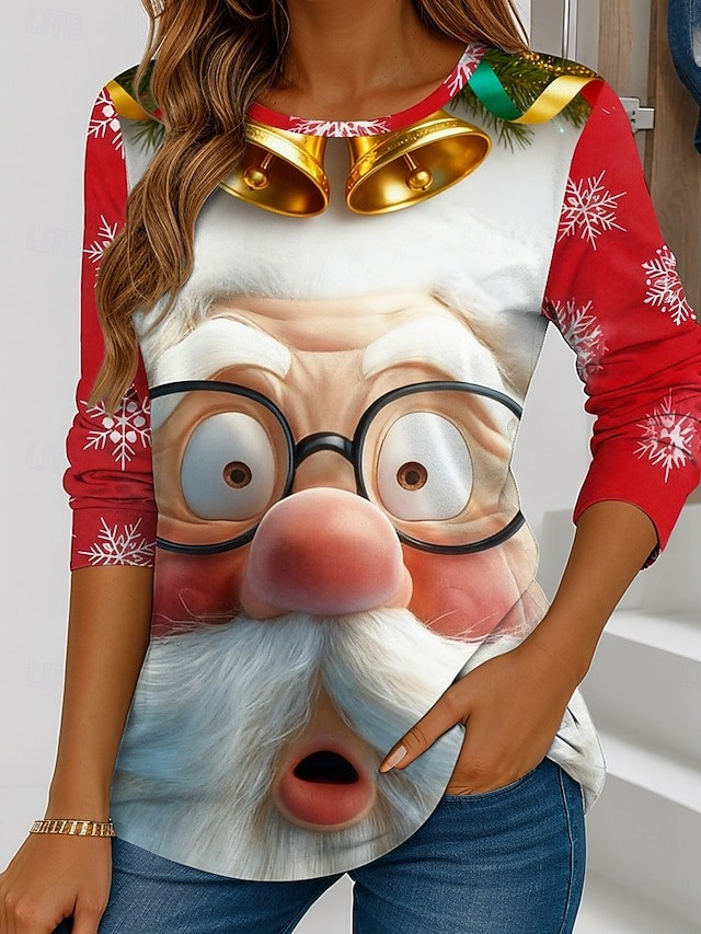 Santa Surprised Face Christmas Long Sleeve Shirt Funny Clothes Winter Christmas Gifts For Her