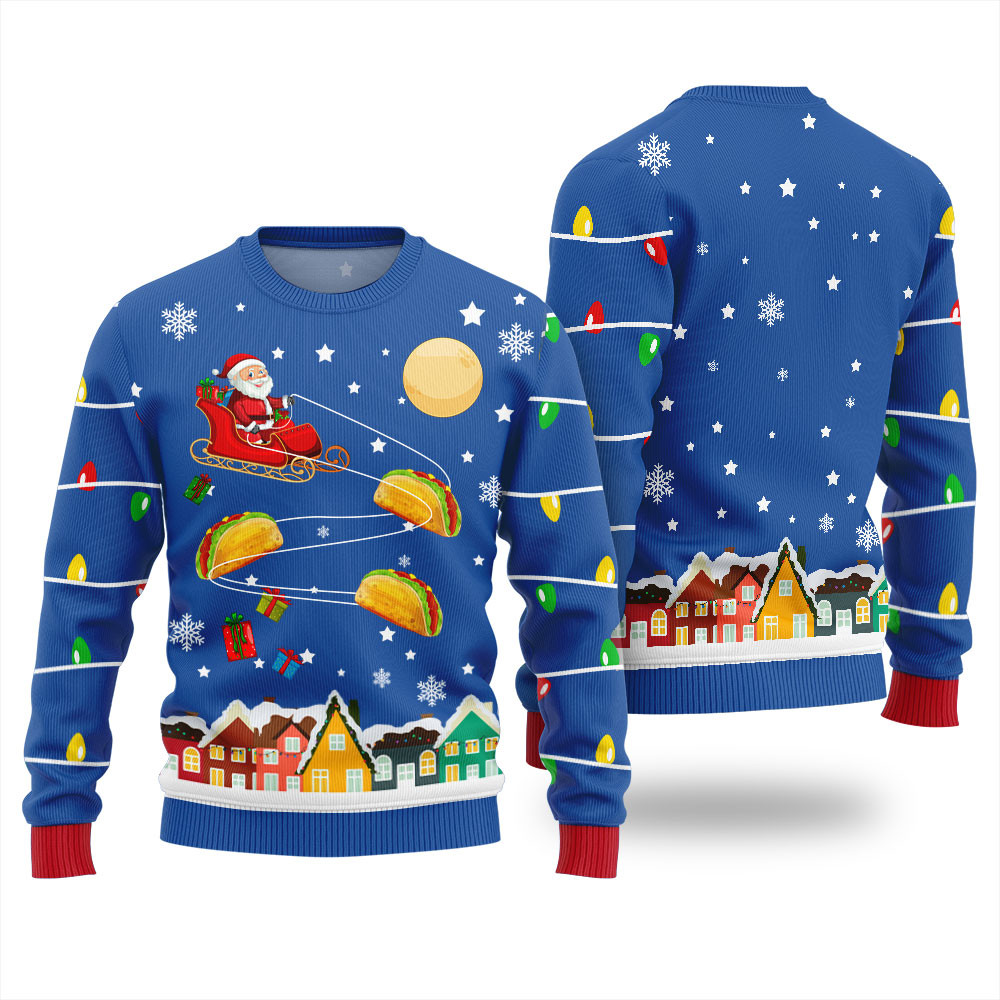 Santa Taco Sleigh Funny Ugly Christmas Sweater Popular Holiday Gift Merch for Everyone
