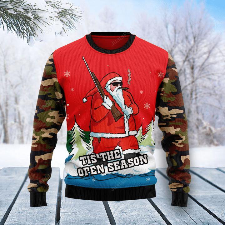 Santa Tis The Open Season Ugly Christmas Sweater Funny Santa Jumpers Xmas Gifts For Hunter