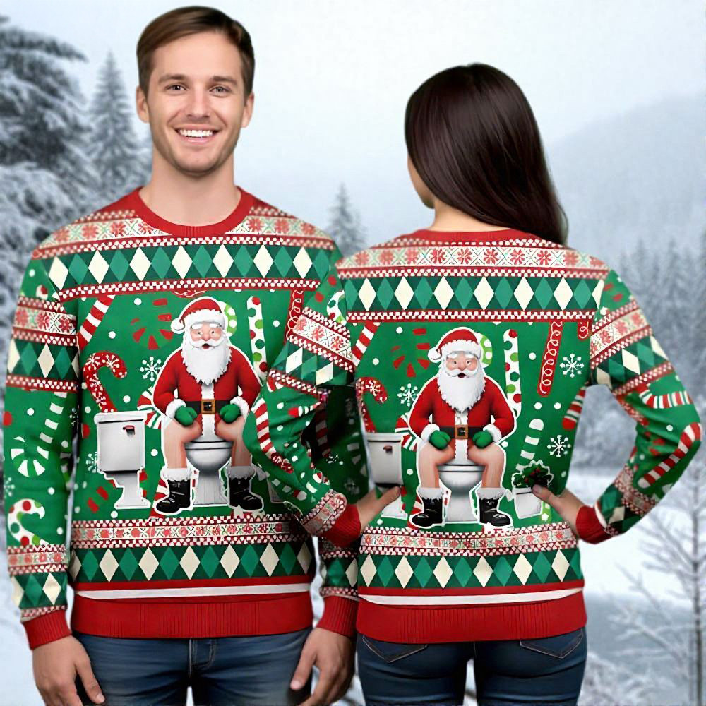 Santa Toilet Christmas Ugly Sweater Christmas Themed Holiday Wear Xmas Santa Claus Lover Gifts