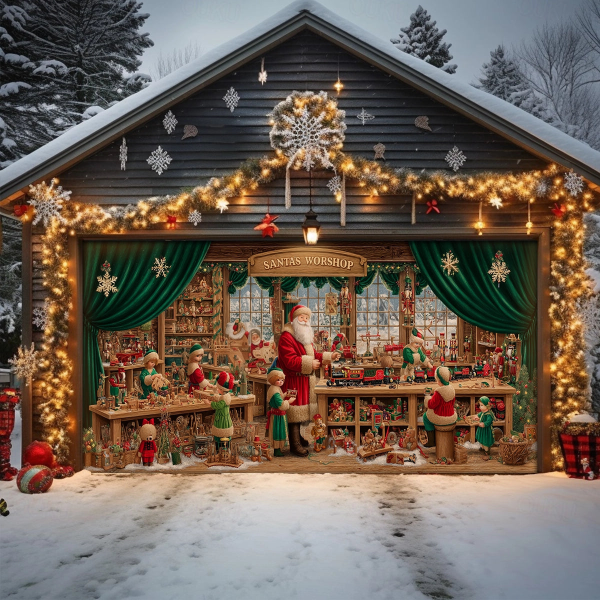 Santa Toy Workshop Christmas Garage Door Banner Holiday Decor Christmas Gifts For Friends