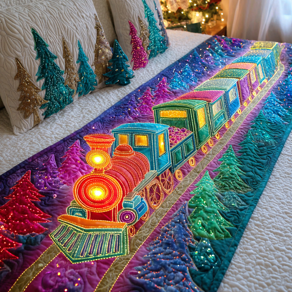 Santa Track Line Quilted Bed Runner Christmas Bed Decor Best Secret Santa Gifts