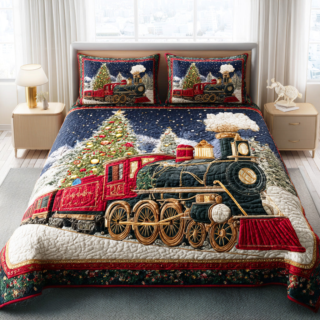 Santa Train Trail Quilted Bedding Set Holiday Duvet Covers Unique Christmas Gifts 2025